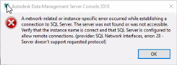 "providers: SQL Network Interfaces, error: 28 - server doesn't support ...