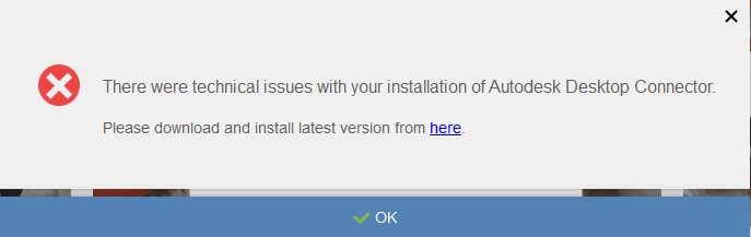 尝试在 ReCap Photo 中处理照片项目时显示“安装 Autodesk Desktop Connector 时出现技术问题”