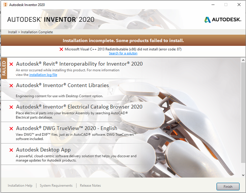 Installation Incomplete Some Products Failed To Install Microsoft Visual C Did Not Install When Installing Autodesk Products Autocad Autodesk Knowledge Network