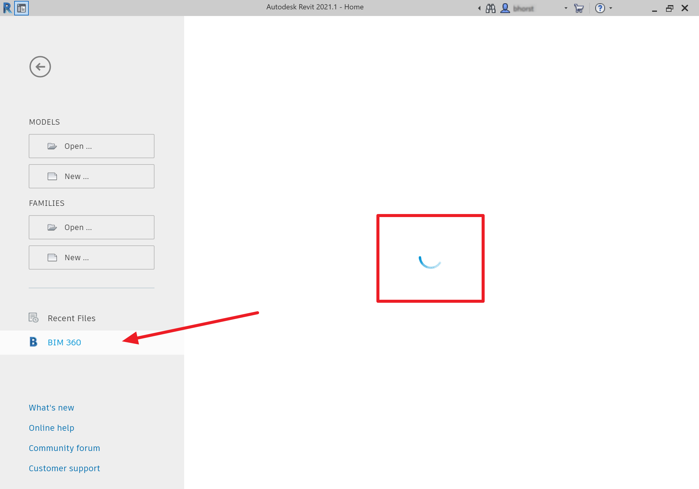 Blue spinning circle when accessing BIM 360 projects in Revit