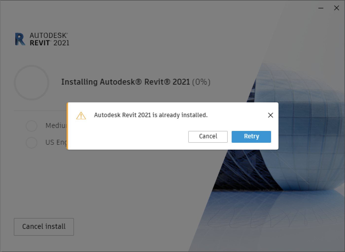 "Autodesk Revit is already installed." when attempting to install
