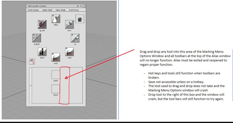 Dragging tools into the Marking Menu Options dialog makes Alias menus
