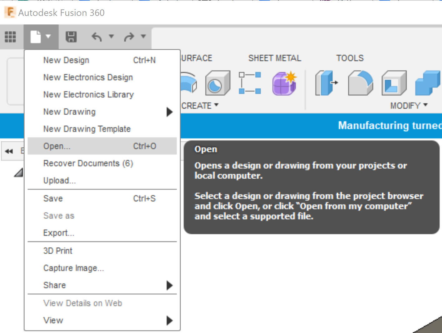 How to import or open a file in Fusion 360