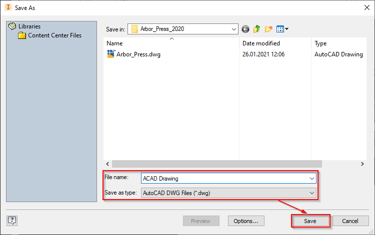 Salvar Inventor Arquivo DWG No Formato De Arquivo DWG Do AutoCAD De ...