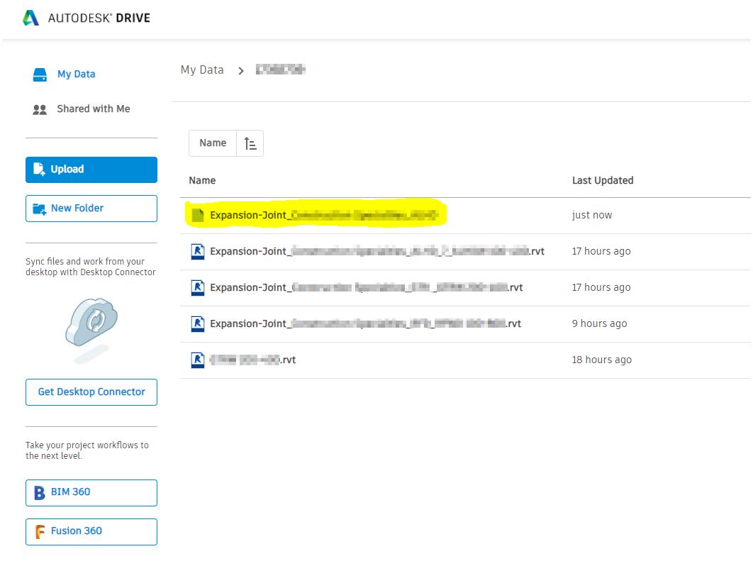 Revit file uploaded to Autodesk Drive loses file extension and displays