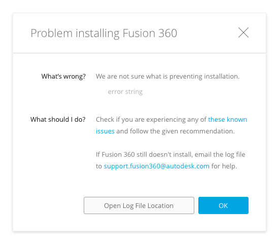 "Problem installing Fusion 360" when installing Fusion 360 | Fusion 360