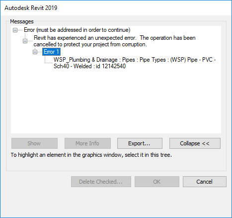 "Revit Has Experienced An Unexpected Error. The Operation Has Been ...