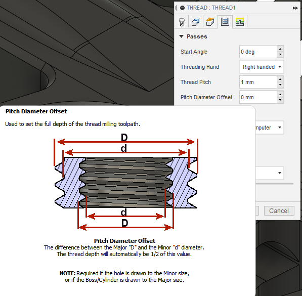 How to determine the correct value for the pitch diameter offset at Fusion