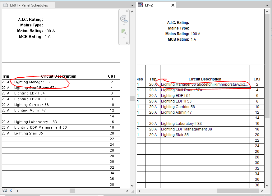 放置在图纸上的配电盘明细表中的文字在显示方式与revit的 配电盘明细表 视图中的文字不同 Revit 21 Autodesk Knowledge Network