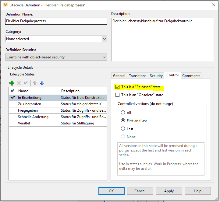 How to apply changes to the 'This is a "Released" state' lifecycle
