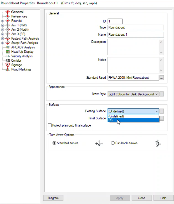 Civil 3D에서 Vehicle Tracking을 사용하여 원형교차로를 작성할 때 코리더가 작성되지 않음