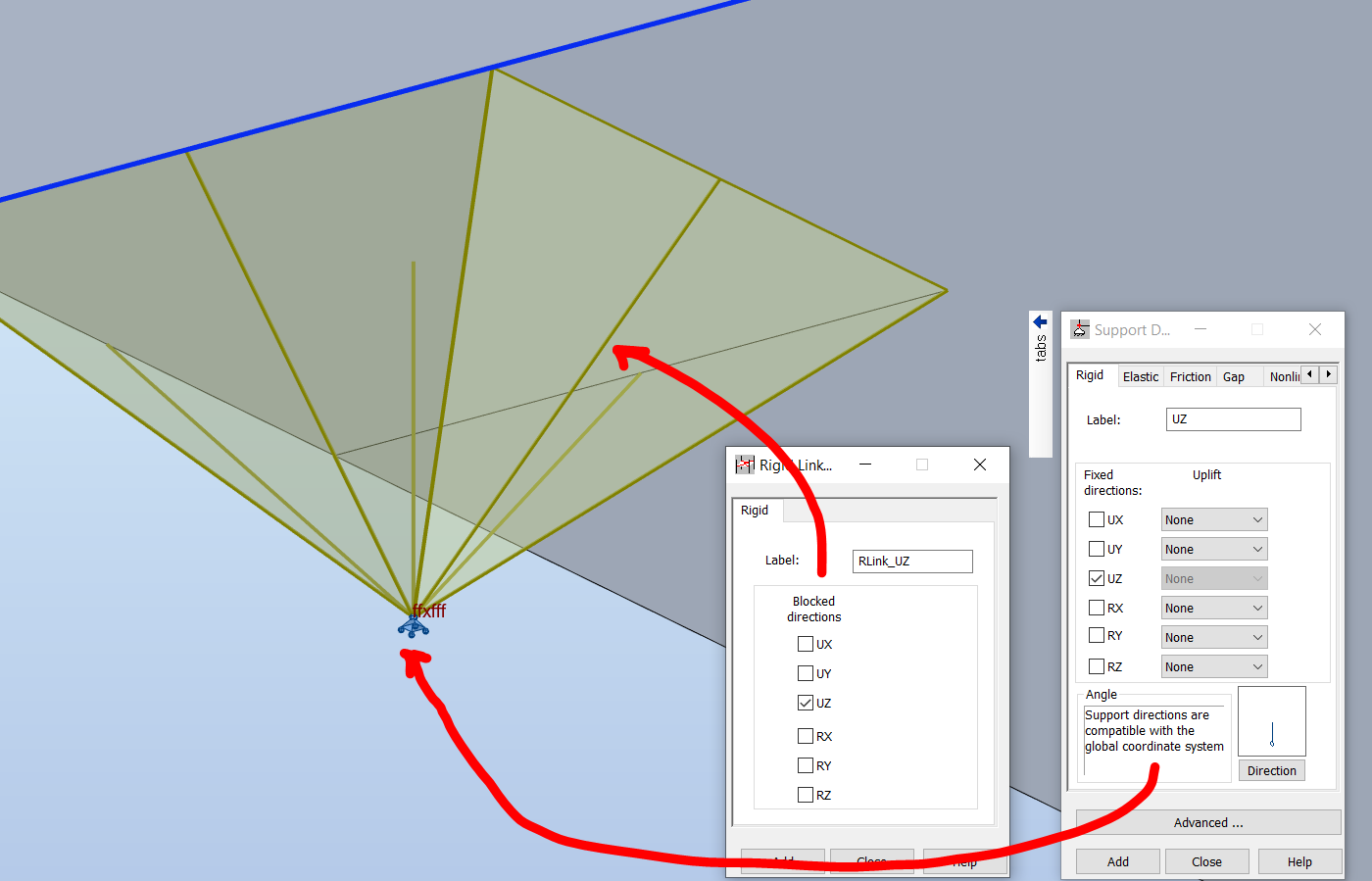 "Instability type 1" while structure supported with use of rigid links