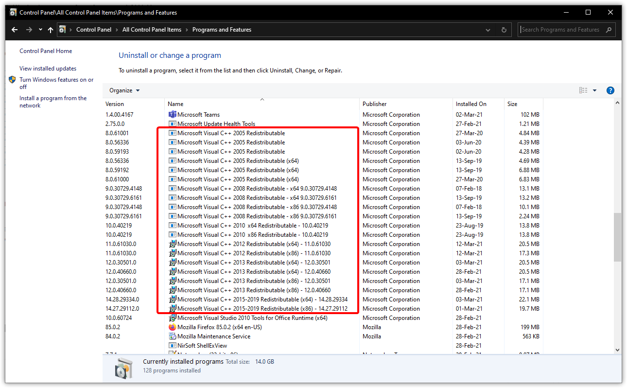 Entfernen Und Installieren Der Microsoft Visual C Redistributable Pakete Autocad Autodesk Knowledge Network