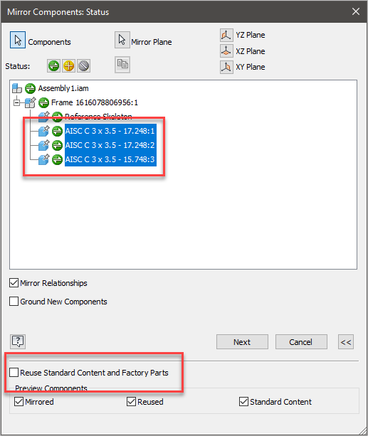 Frame members with miter cuts are not correctly mirrored in Inventor