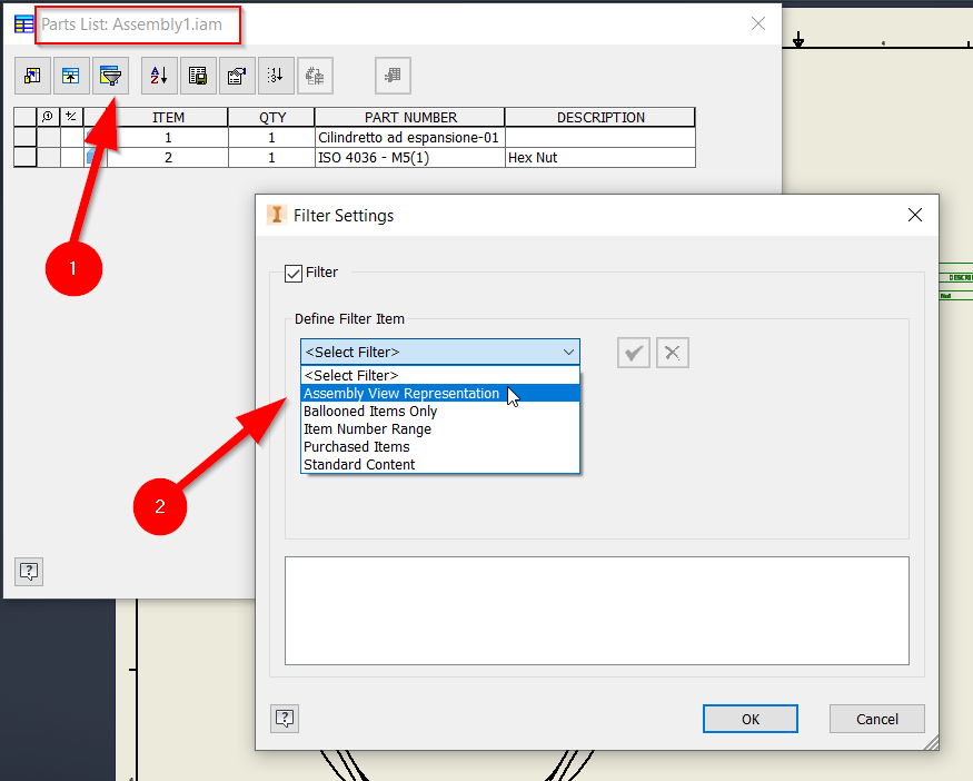 How to filter the Parts List with specific criteria in an Inventor drawing