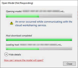 "An error occurred while communicating with the cloud worksharing ...