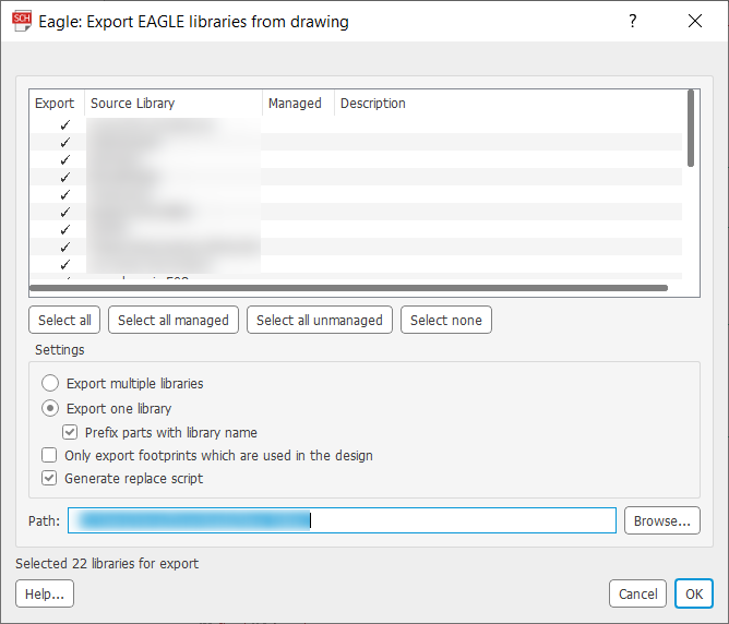 How to recreate/import a PCB library from a schematic/layout in EAGLE