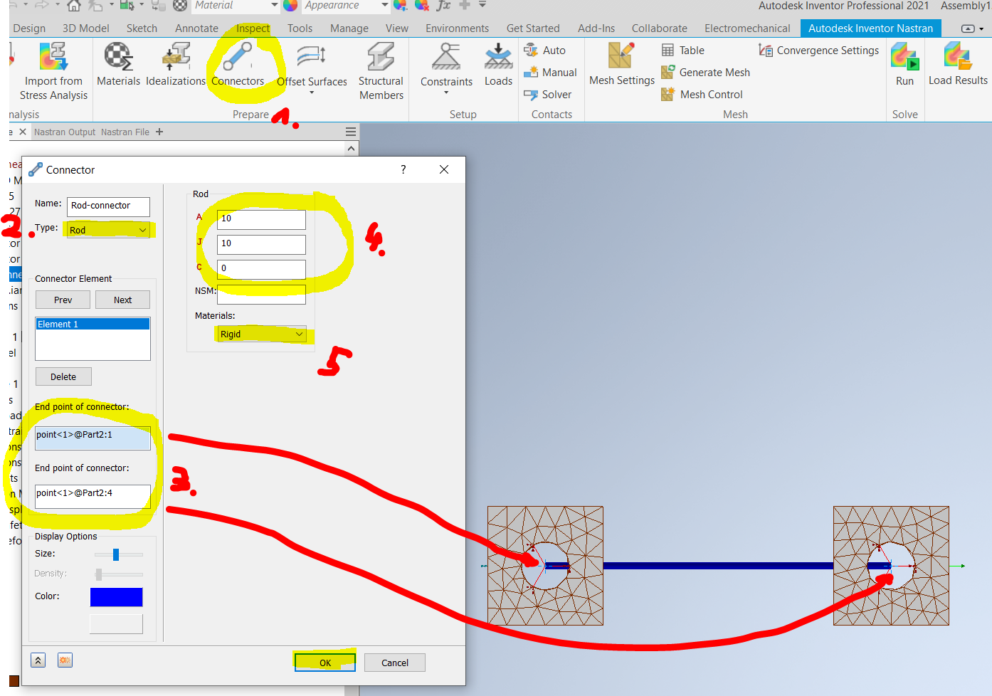 How to find force in rigid link connector end in Inventor Nastran