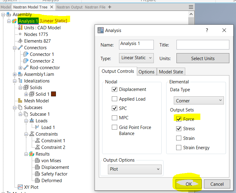 How to find force in rigid link connector end in Inventor Nastran
