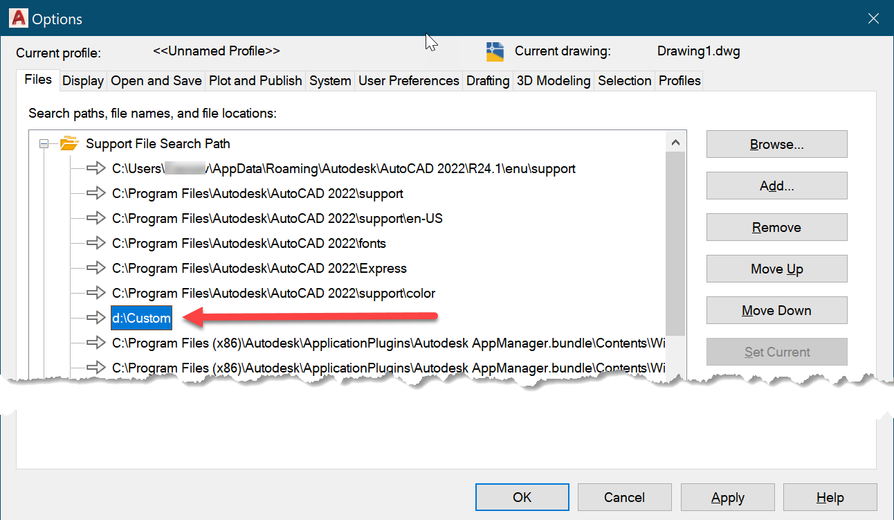 Adding a custom path to the AutoCAD support search path