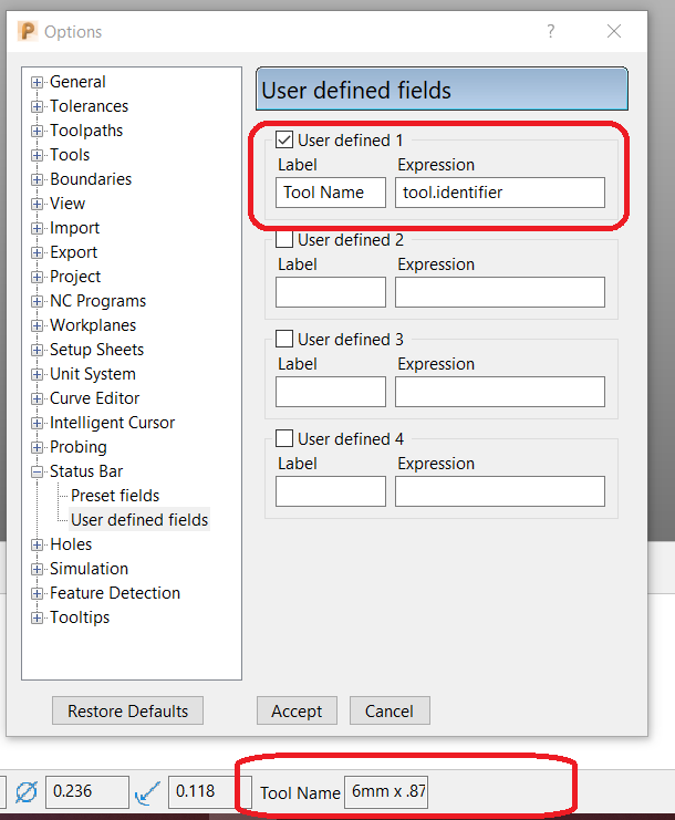 Is there a way to add the Tool name of the active toolpath to status ...