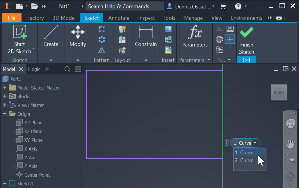 Identify sketch geometry in "Select Other..." drop down in Inventor
