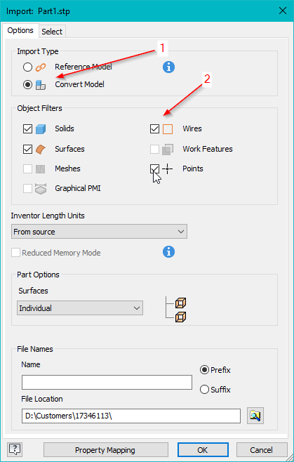 How to get the 3D sketch to show from an imported STP file into Inventor