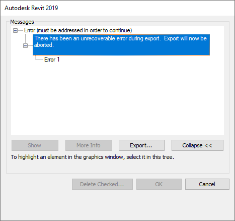 "There has been an unrecoverable error during export. Export will now ...