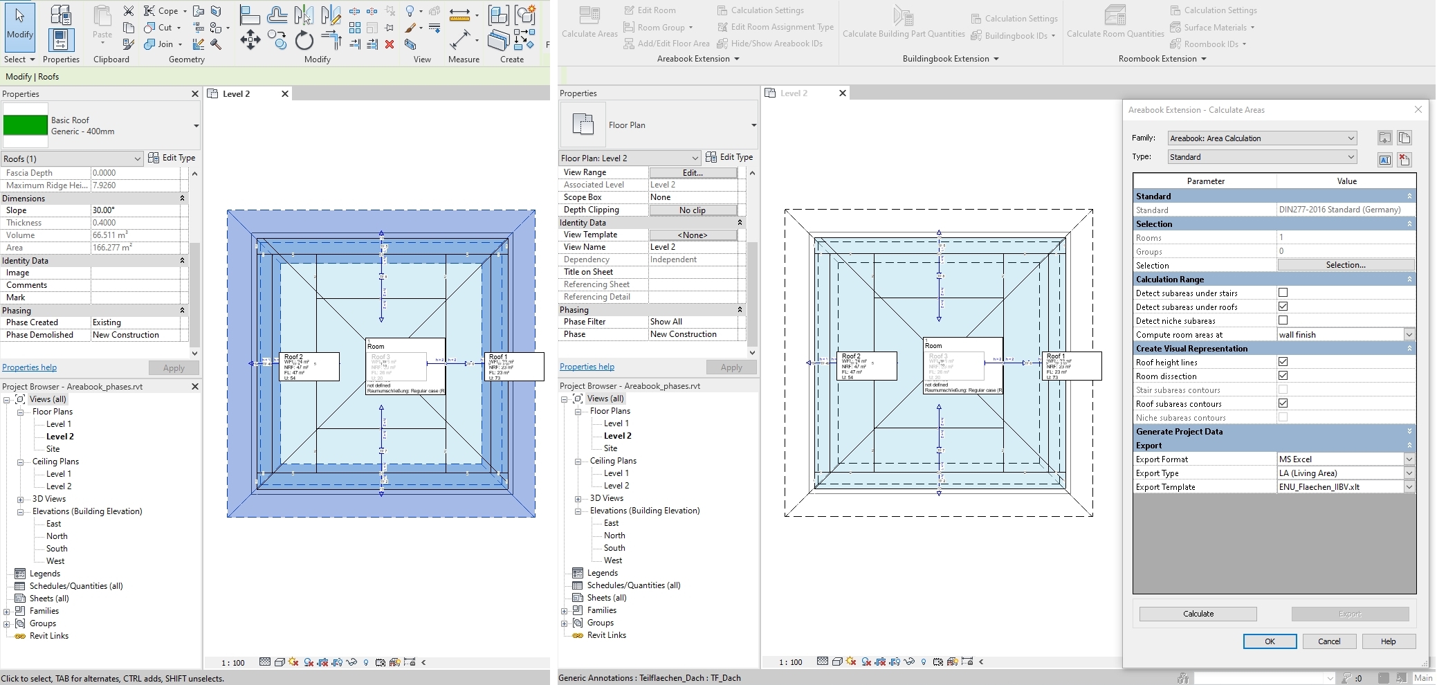 Areabook extension for Revit detects subareas under roof, although the