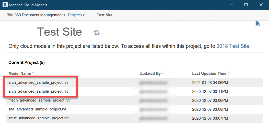 Duplicate model for a BIM 360 Project show in Manage Cloud Models
