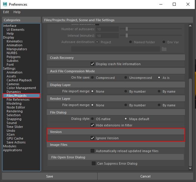 Opening a recovery file shows a blank scene in Maya