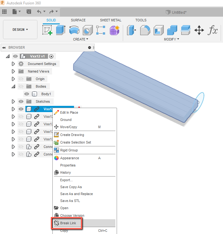 O que significa o vínculo de projeção no Fusion 360 projetar uma