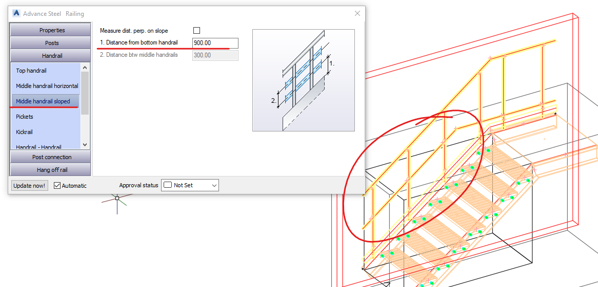 Handrail joint stops working when setting the distance between mid rail