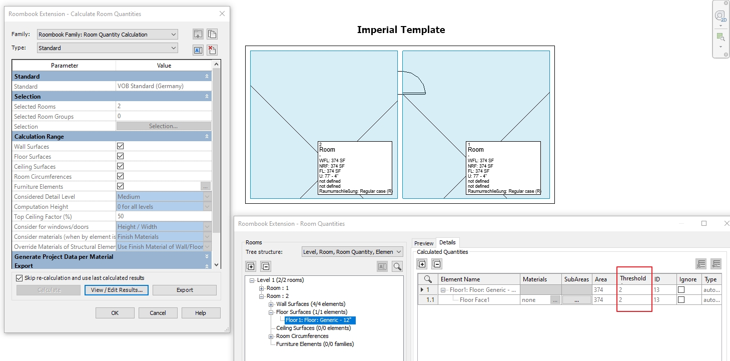 Roombook Extension for Revit non calcola l'area della soglia della