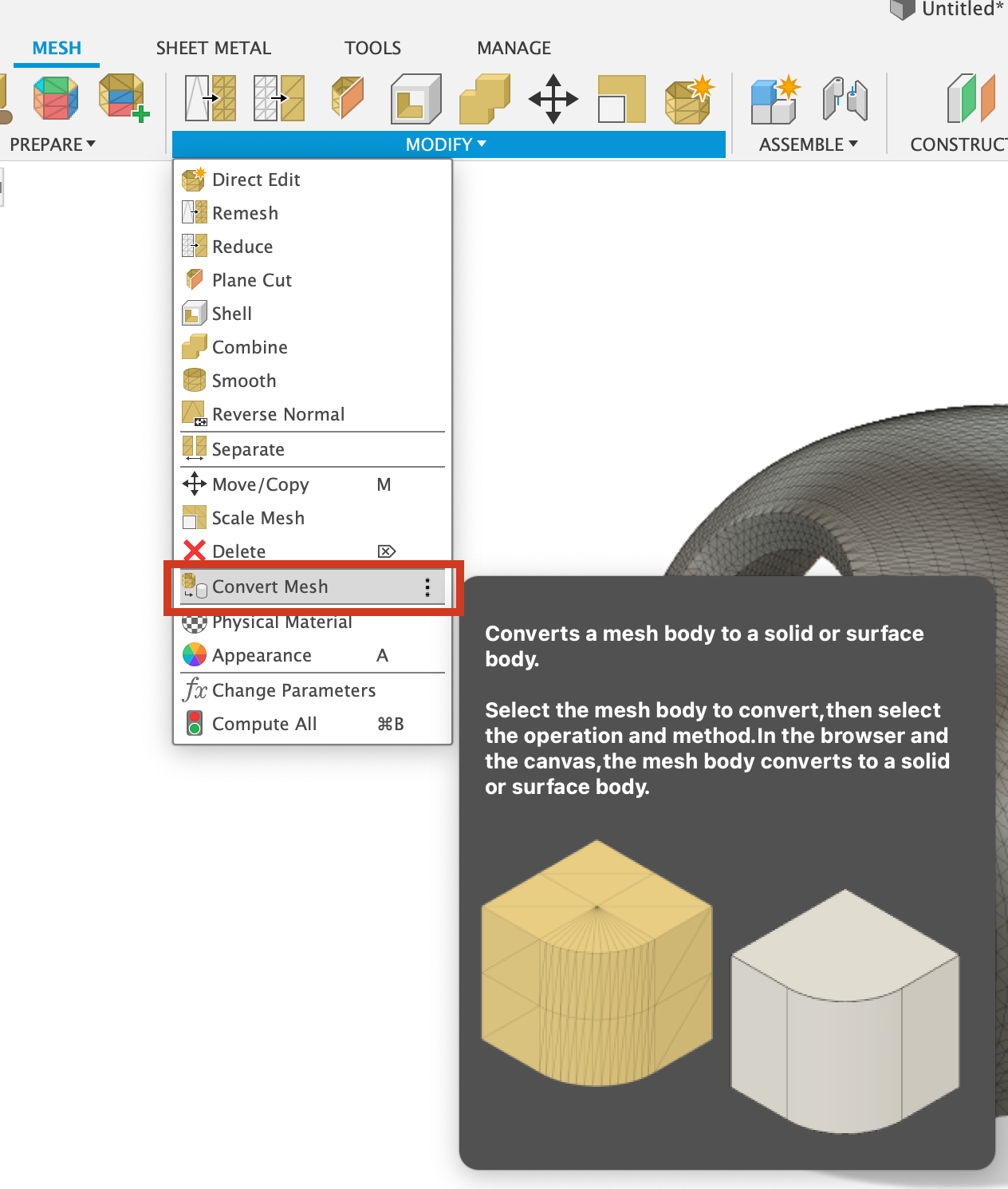 Fusion Help, Trim or split a mesh body with a plane