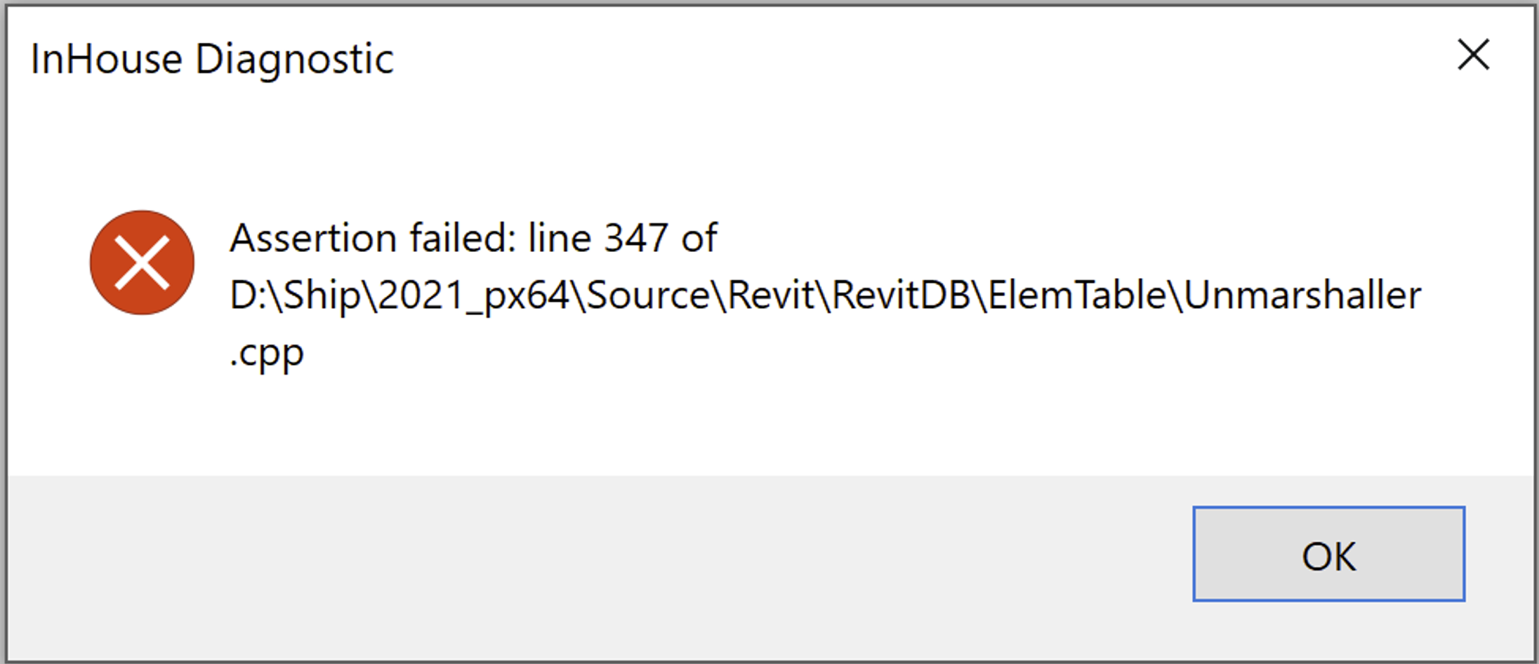 アサーションに失敗しました Revitでファイルを開くときに の行xxx
