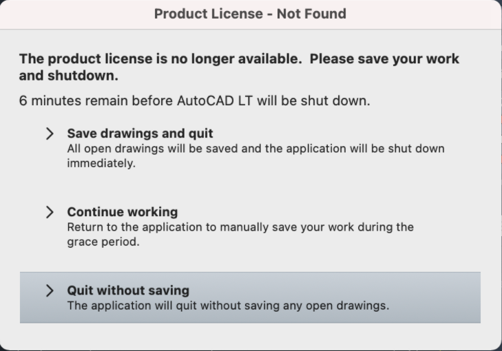 The Product License Is No Longer Available Please Save Your Work And Shutdown When Launching Autodesk Software Autocad Autodesk Knowledge Network