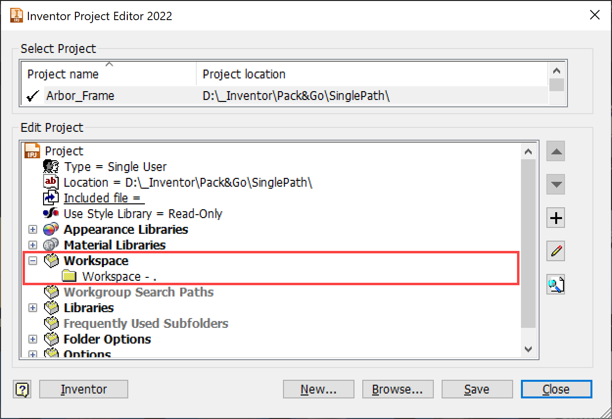 Pack & Go with Single Path option creates no workspace in Inventor