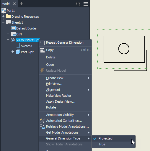 Dimension cannot be created on sketch geometry in Drawing view in Inventor