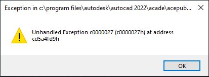 AutoCAD Electricalの起動時にacepublish.arxで「未処理の例外c0000027 