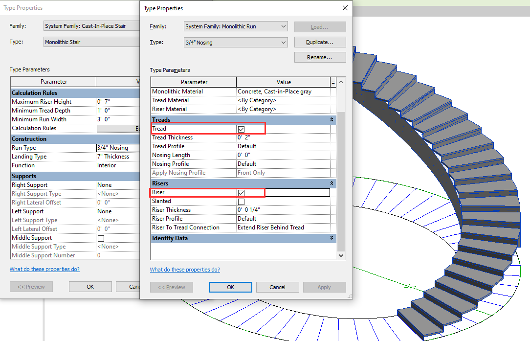 Chamfered treads when making an elliptical stair from arcs in Revit