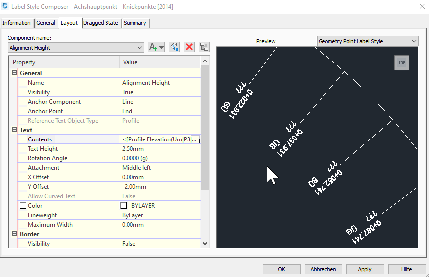 Alignment labels show question marks in Civil 3D