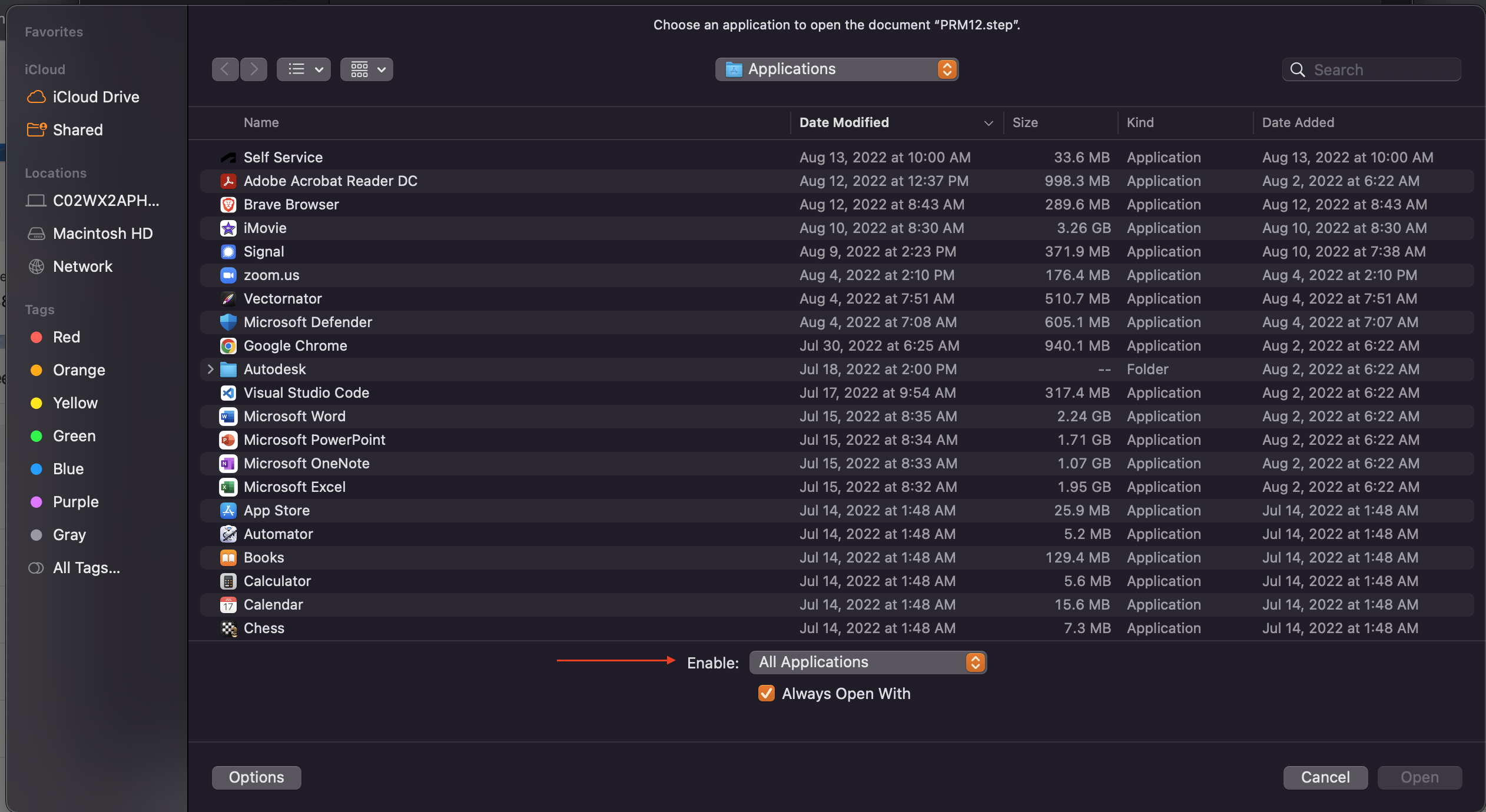 So verknüpfen Sie Fusion 360 als beim Öffnen von STEPDateien unter macOS