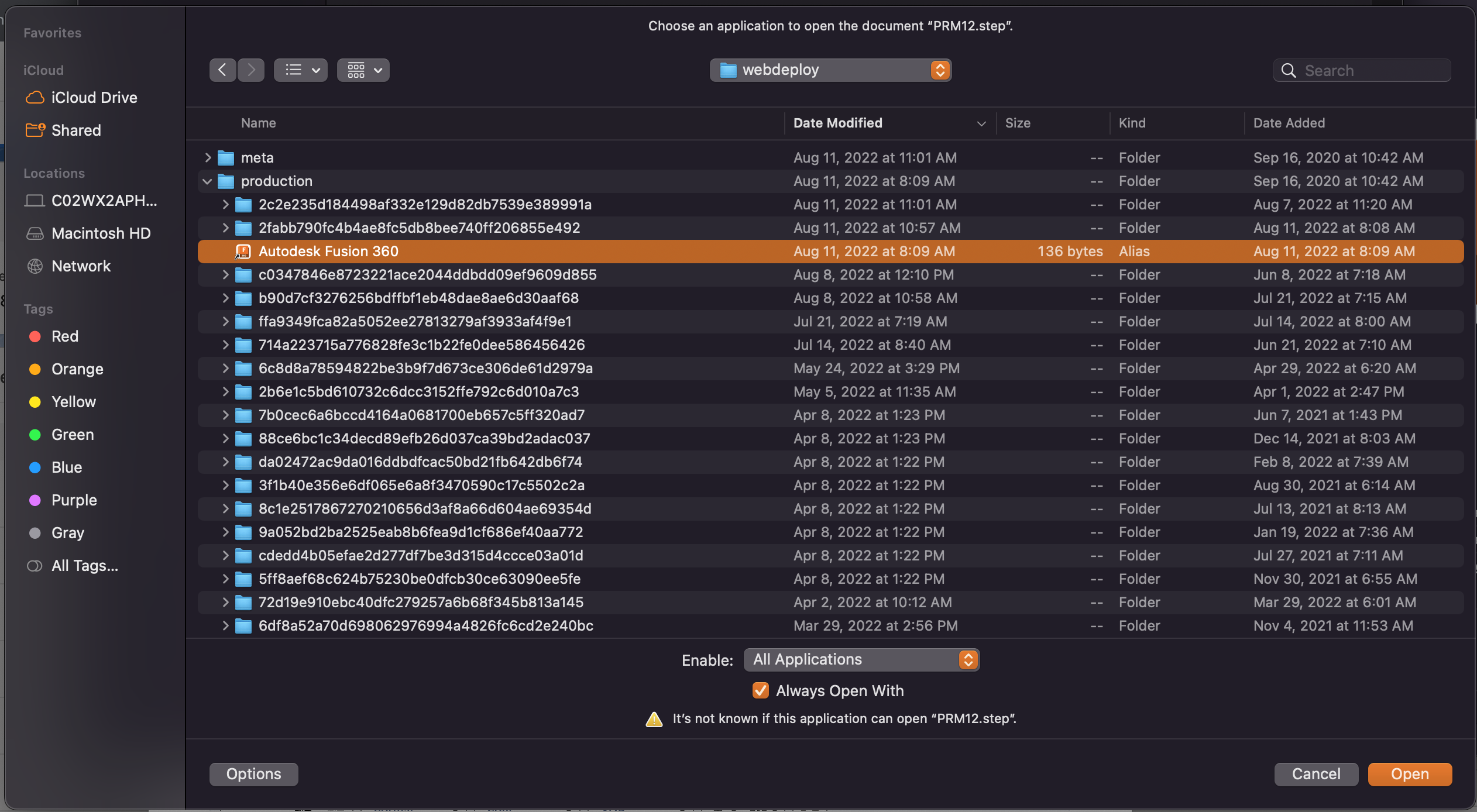 So verknüpfen Sie Fusion 360 als beim Öffnen von STEPDateien unter macOS