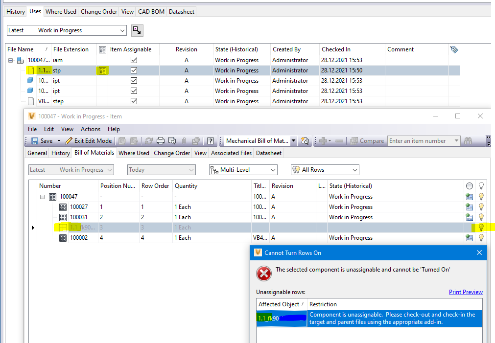 Cannot Turn Rows On Component is unassignable