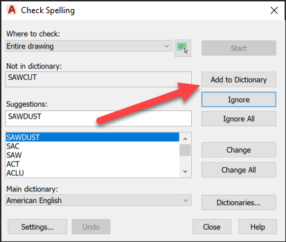 Add to Dictionary button greyed out in AutoCAD