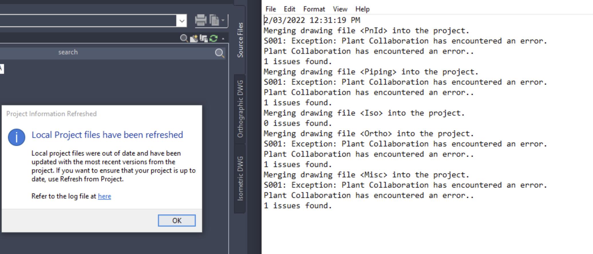 "Local Project files have been refreshed" when accessing file from ...