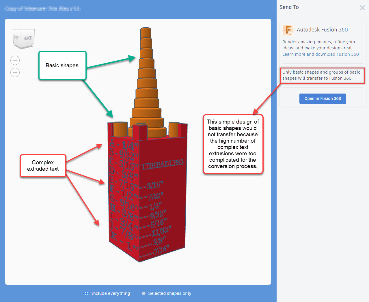 Sending a model from TinkerCAD to Fusion 360 fails