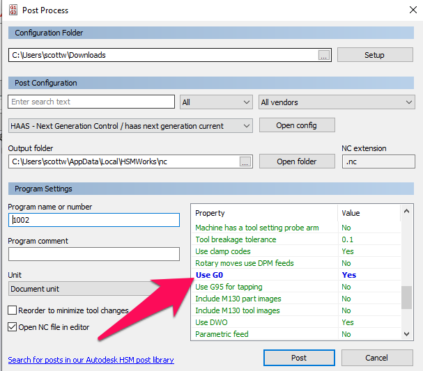 How to change the Haas post processor to output G0 instead of G1 for ...