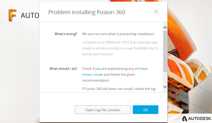 Problem Installing Fusion 360